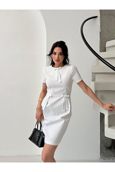 Serica Moda Ecru Ribbon Detailed Mini Dress