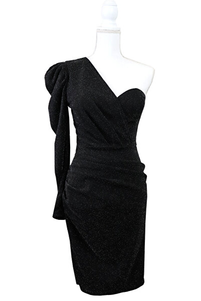 Atelier Anca Socolovschi Rochie neagră de damă cu fir de lurex argintiu