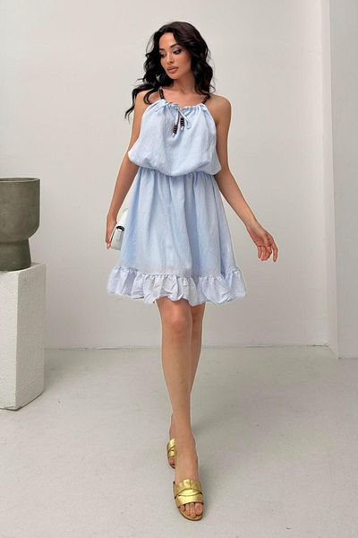 Serica Moda Blue Beaded Strap Detailed Dress