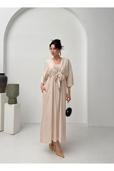 Serica Moda Beige Tie Detail Dress Set