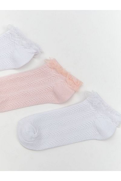 LC Waikiki New Season Lace Detailed Girl's Booties Socks 3-Piece