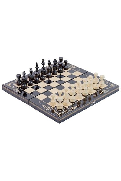 OEM Handmade Wooden Chess and Backgammon Set, 38x38 cm, Black and White