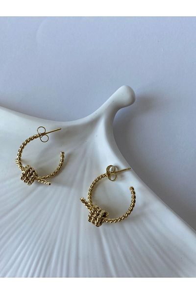 marsel aksesuar Xuping Knot Gold Hoop Earrings