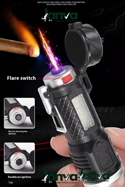 Janva Çakmaklı Usb Şarjlı Güçlü Minik El Feneri Işık Bekçi Polis Devriye Lamba