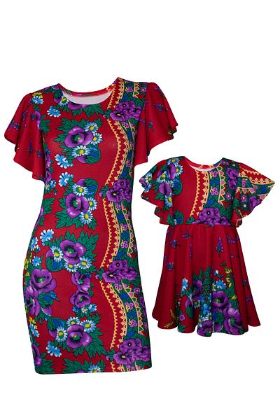 Atelier Anca Socolovschi Mother/daughter set, red dresses with floral print