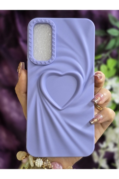 Magic Ring Samsung Galaxy A34 Uyumlu 3D Kalpli Lila Silikon Kılıf