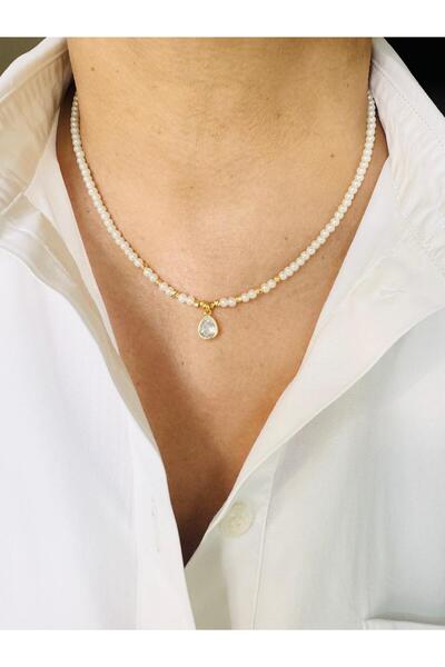 DEVİ fashion قلادة رائعة من الزجاج واللؤلؤ بطول 44 سم