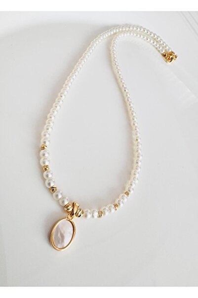DEVİ fashion Elegant Glass Pearl Pendant 44 cm