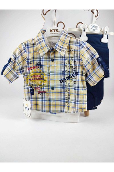 GAMZEAKKUŞ Short Sleeve Printed T-Shirt, Printed, Adjustable Sleeves Shirt and Pants 3-Piece Boy's Set
