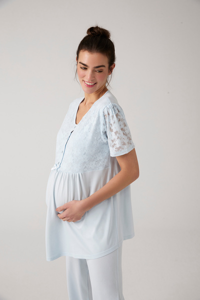 MERCİ MARYA Dantel Detaylı Hamile Lohusa 3'lü Pijama Takımı