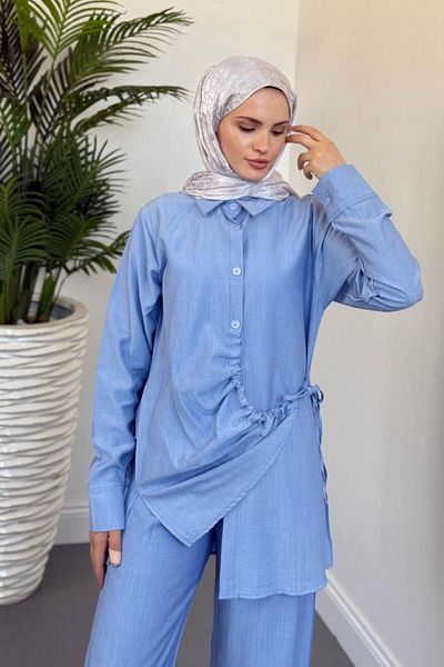 MERVEN AKYÜZ Nova Side Gathered Σετ Baby Blue