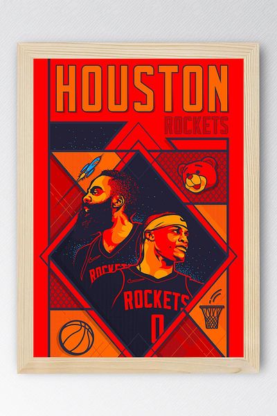 Saturn Russell Westbrook James Harden Pictură înrămată - Pictură poster NBA de baschet