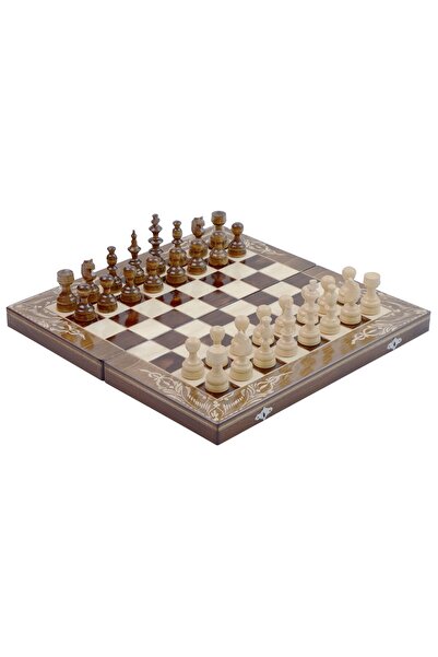 OEM Chess and Backgammon Set, Handmade Wooden Board, 44x44 cm, Brown and White