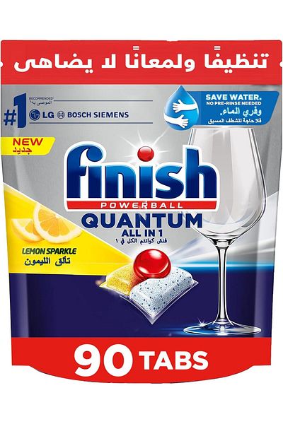 Finish Powerball Quantum Lemon Sparkle All In 1 Dishwasher Tablets - 90 Tablets