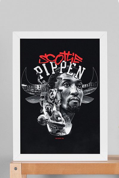 Saturn Scottie Pippen Framed Painting - Basketball Nba Poster Painting