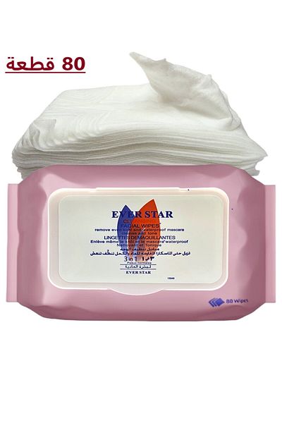 Everstar Wet wipes for removing makeup, eyeliner, and waterproof mascara. Makeup remover for cleansing the face, 80 pieces.
