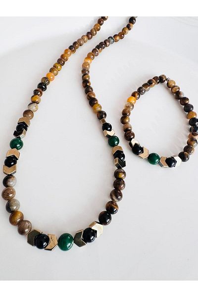 DEVİ fashion Tiger Eye Design Bracelet and Necklace 45 cm