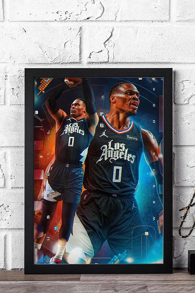 Saturn Russell Westbrook Framed Painting - Basketball Nba Poster Painting