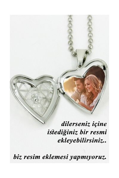 İYİ MODA Heart Shaped Pendant Star Couple Necklace with Photo Inside Flip Cover