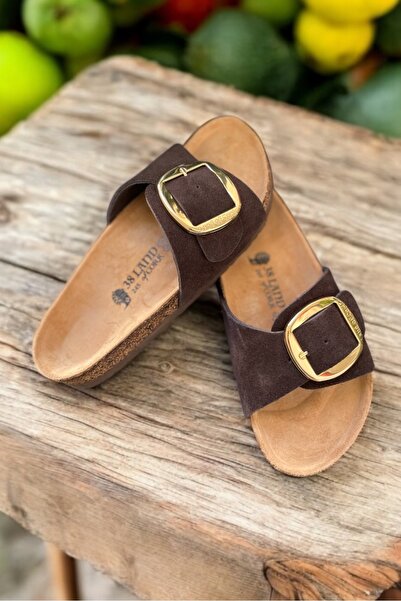 Land of Cork Anatomical Natural Cork Sole Genuine Suede Leather Big Buckle Slippers