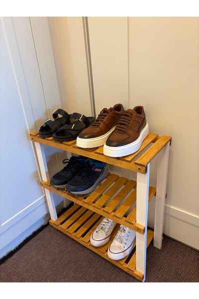WOODENSA Ahşap Ayakkabılık 3 Katlı Ahşap Raf