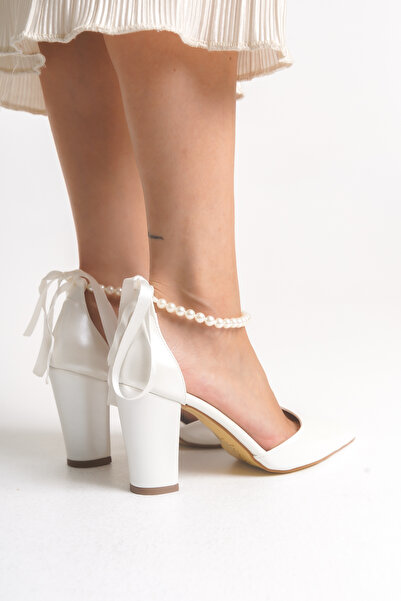 FOLLOWIN Women's Bride Pearl Thick Heeled Special Day Wedding Wedding Bridal Shoes