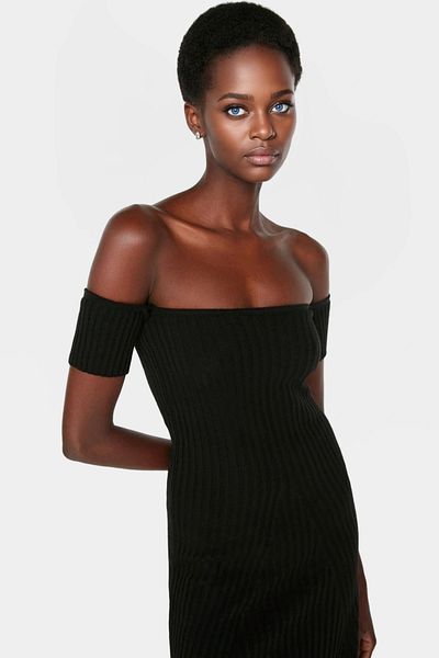 PayBuy Stylish Midi Length Knitwear Dress Carmen Collar a Line Casual Carefully Selected Professional Look