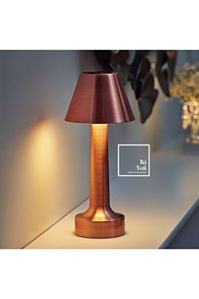 77 Herbert 77-4 Metal Bronz LED Şarjlı Dokunmatik Masa Lambası, 3 Renkli Ofis...