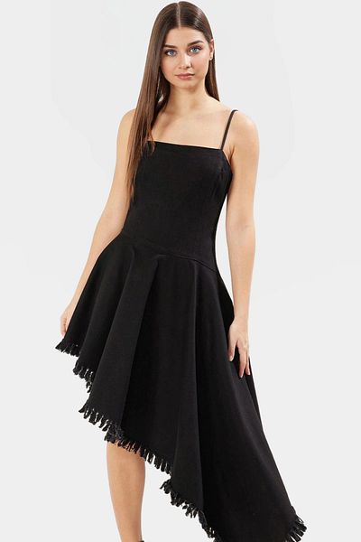 PayBuy Asymmetrical Denim Midi Dress Square Collar Tassels 100 Cotton Daily Casual and Stylish Comfortable Cut