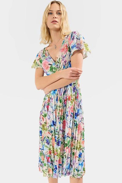 PayBuy Floral Pattern Midi Length Pleated Dress 95% Polyester Comfortable Casual Style High Quality
