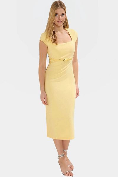 PayBuy Elegant Belted Midi Dress Woven Fabric Perfect Fit for Business and Daily Use High Quality