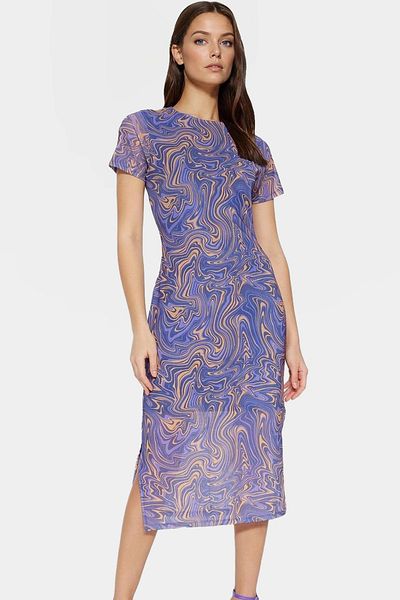 PayBuy Midi Length Tulle Dress Abstract Patterned Crew Neck Bodycon Mold Custom Design High Quality Modern Style
