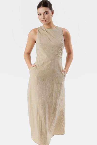 PayBuy A-Line Midi Woven Dress Crew Neck Polyester Summer Casual Perfect Fit Durable Material