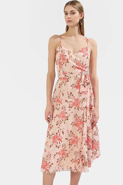 PayBuy Chiffon Lined Midi Dress V Neck a Line Patterned Summer Special Design Trend Stylish Appearance