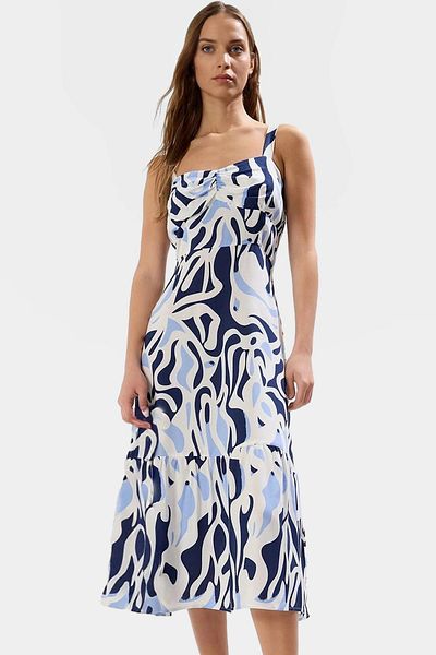 PayBuy Viscose Woven Midi Dress Geometric Pattern Square Collar Summer Stylish High Quality Long Lasting