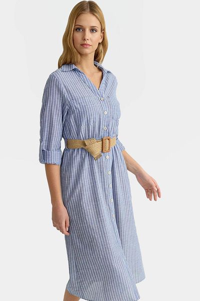PayBuy Midi Woven Shirt Dress 100 Cotton with Belt Daily Casual Distinguished Material Quality Craftsmanship