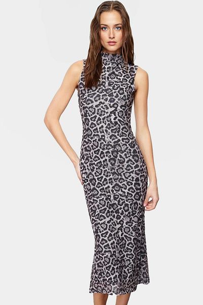 PayBuy Leopard Print Midi Pencil Dress Polyester Knitted Fabric Bodycon Mold Summer Durable Material