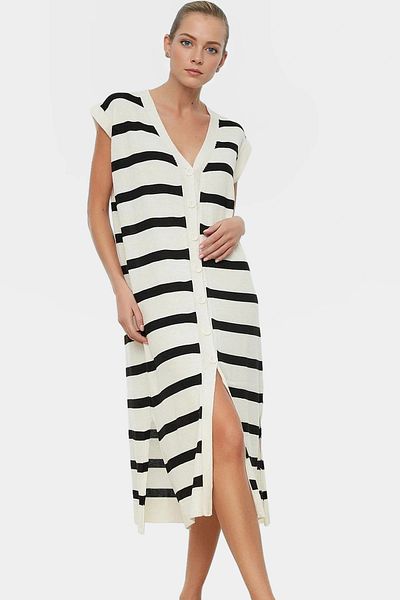 PayBuy Stylish Striped Knitwear Midi Dress V Neck Shift Mold Summer Trend Design Comfortable and