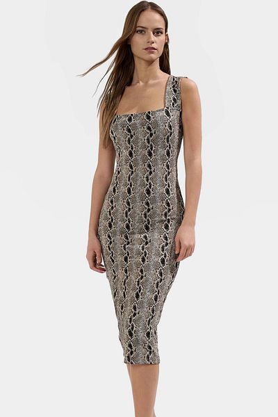 PayBuy Animal Pattern Square Neck Bodycon Midi Knitted Dress Summer Casual Stylish Special Design