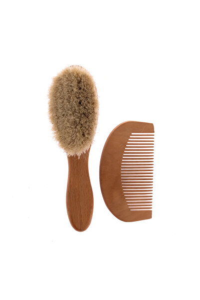 Baby Plus مجموعة فرشاة شعر الأطفال من شعر الماعز الطبيعي الخشبي