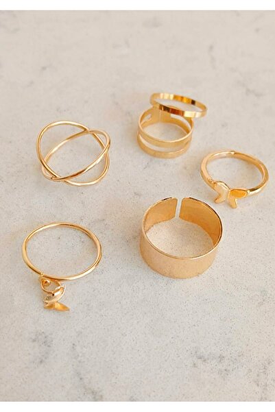 chibi مجموعة من 6 خواتم ذهبية حديثة - على شكل فراشة - خاتم متدلي