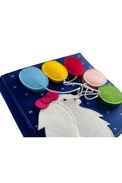 feltland Educational sensory book for children made of felt, 20x20cm, puppy with balloons pattern - blue
