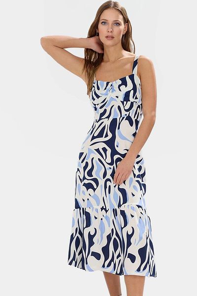 PayBuy Viscose Woven Midi Dress Geometric Pattern Square Collar Summer Stylish High Quality Long Lasting