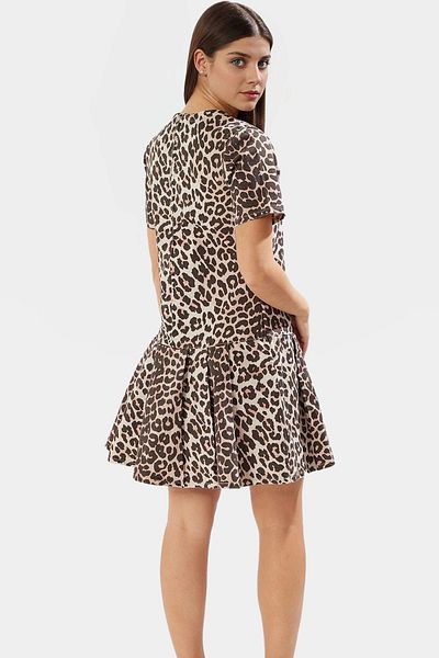 PayBuy Multi Leopard Print Mini Denim Dress Ruffle Hem 100 Cotton Summer Modern Style