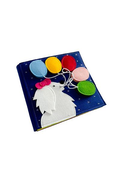 feltland Educational sensory book for children made of felt, 20x20cm, puppy with balloons pattern - blue