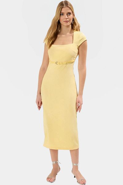 PayBuy Elegant Belted Midi Dress Woven Fabric Perfect Fit for Business and Daily Use High Quality