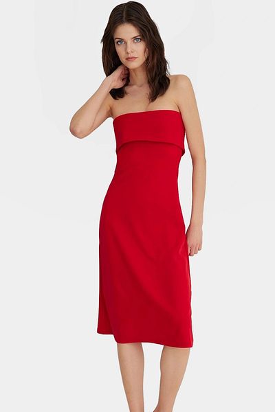 PayBuy Strapless a Line Midi Knitted Dress Polyester Blended Summer Quality Craftsmanship Distinguished Material