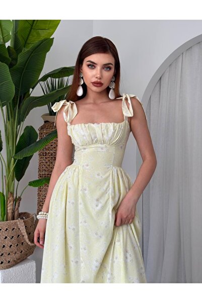 Starmount Butik Sarı çiçekli yazlık günlük elbise