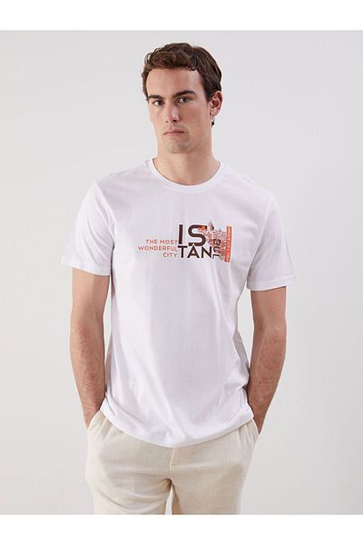 LC Waikiki Lcw Eco Crew Neck Short Sleeve Istanbul Printed Men's Combed Cotton T-Shirt