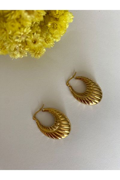 marsel aksesuar Steel Vintage Curved Mussel Gold Earrings
